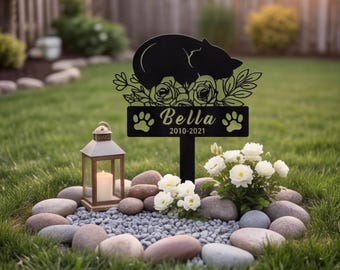 Letrero metálico personalizado para gatos con estaca, estaca conmemorativa para gatos, estaca con nombre de gato personalizado, decoración para jardín de flores, marcador de tumba para mascotas.