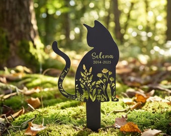 Lápida personalizada para gatos, estaca conmemorativa personalizada para gatos, regalo para recordar a tu gato fallecido, marcador de jardín conmemorativo para mascotas, lápida con nombre personalizado.