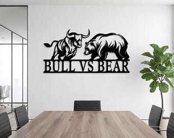 Letrero metálico personalizado de toro y oso, arte con temática del mercado de valores, regalo de decoración para la oficina del inversor financiero