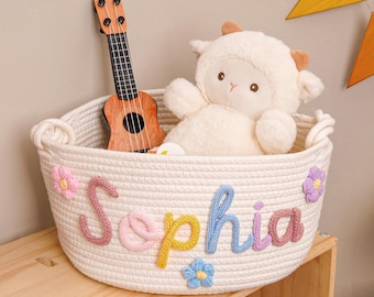 Personalized Baby Basket, Handmade Baby Gift Basket, Baby Shower Gift, Baby Gift, Custom Nursery Gift, Toy Organizer, I-Cord Knitting Craft