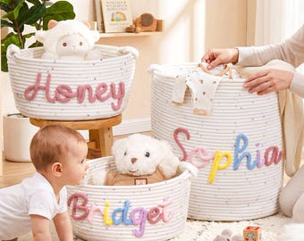 Personalized Handmade Basket, Monogrammed Woven Basket, Baby Shower Gift, I-Cord Knitting Craft,