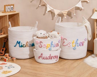 Personalized Baby Basket, Handmade Baby Gift Basket, Baby Shower Gift, Baby Gift, Custom Nursery Gift, Toy Organizer, I-Cord Knitting Craft