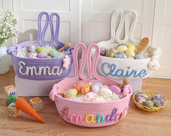 Crochet Personalized Easter Basket 2026, Custom Easter Egg Hunt Gift for Kids, Easter Basket with Name, Baby Easter Basket, Handmade Gift