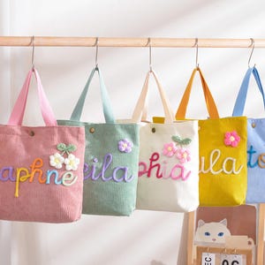 Personalized Name Corduroy Tote Bag, Custom Children's Gift, Custom Name Handbag, Baby Shower Gifts, Traveling Children's Bag, Birthday Gift