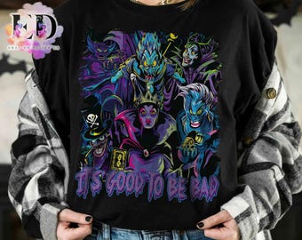 Camiseta retro de villanos de Disney: "Es bueno ser malo", Chernabog, Scar, viaje familiar de Halloween a Disneyland 2026, Hades, Reina Malvada, Maléfica
