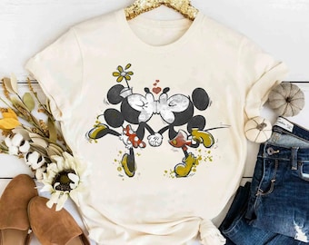 Süßes Disney Micky & Minnie's Runaway Eisenbahn, die Retro Shirt, Magic Kingdom Unisex T-Shirt Familie Geburtstagsgeschenk Erwachsenes Kind Kleinkind-T-Stück küssen