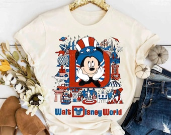Niedliches Micky Maus Walt Disney World Custom 4. Juli Retro Shirt, Magic Kingdom Reise Familienurlaub Geschenk, glücklicher Unabhängigkeitstag Tee