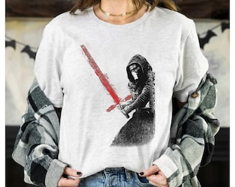 Star Wars Kylo Ren Red Lightsaber Faded Portrait Shirt, Galaxy's Edge Urlaubsreise Unisex T-Shirt Familien Geburtstagsgeschenk Erwachsenes Kind Kleinkind Tee