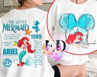 Schattige Ariel prinses portret Minnie Ear 1989 shirt, Magic Kingdom Disneyland familievakantie cadeau, Disney kleine zeemeermin Characters Group Tee