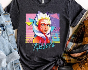 Camiseta retro de neón de Ahsoka de Star Wars de los años 90, unisex, para fiestas de Galaxy's Edge, regalo de cumpleaños familiar, para adultos y niños pequeños.