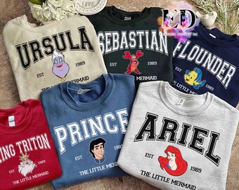 Disney The Little Mermaid Characters Group Squad Custom Vintage Sweatshirt, Magic Kingdom Unisex T-shirt Family Birthday Gift Adult Kids Tee