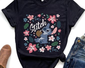 Disney Lilo & Stitch Floral Stitch Coconut Portrait Shirt, Disneyland Vacation Unisex T-shirt Family Birthday Gift Adult Kid Toddler Tee