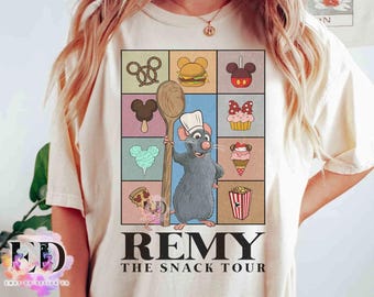 Camiseta vintage engraçada do Remy Mouse na turnê dos lanches, presente para a família no Magic Kingdom da Disney em 2026, camiseta Disney Ratatouille Anyone Can Cook