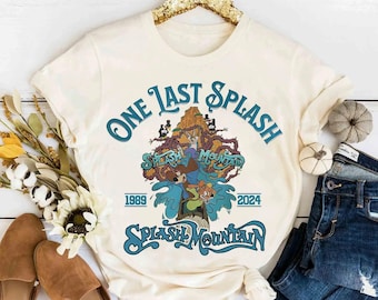 ディズニー ワン・ラスト・スプラッシュ・マウンテン 1989 ブレア・ラビット・ベア・フォックス レトロシャツ、WDW マジックキングダム ユニセックス Tシャツ ファミリー 誕生日プレゼント 大人 子供用 Tシャツ