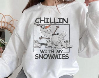 Disney Frozen Olaf Chillin With My Snowmies Portrait Shirt, Disney Disneyland Holiday Vacation Gift, Mickey's Very Merry Christmas Party