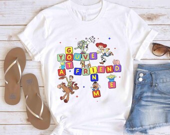 Linda camiseta retro "Tienes un amigo en mí", regalo de vacaciones familiares para WDW Magic Kingdom Disneyland, camiseta del grupo Disney Pixar Toy Story