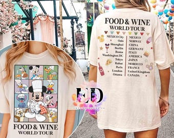 2 sided Mickey Chef And Friends Food And Wine Festival 2026 World Tour T-shirt, Disney Epcot Snack And Drink, Disneyland Family Matching Tee