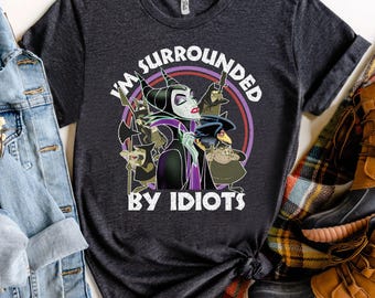 Retro Disney Dornröschen Bösewichte Maleficent umgeben von Idioten Shirt, Magic Kingdom Unisex T-Shirt Familie Geburtstagsgeschenk Erwachsenes Kind Tee