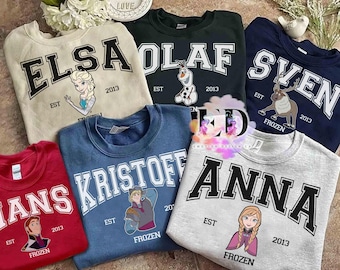 Vintage Disney Frozen All Characters Group Elsa Anna Custom Retro Shirt, WDW Trip Unisex T-shirt Family Birthday Gift Adult Kid Toddler Tee
