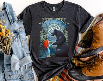Disney Pixar Brave Merida And Bear Profile Portrait Shirt, Magic Kingdom Holiday Unisex T-shirt Family Birthday Gift Adult Kid Toddler Tee