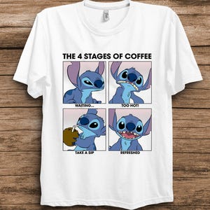 Disney Stitch Lilo och Stitch 4 Stegs of Coffee Stitch Moods T-shirt Unisex Vuxen T-shirt Barnskjorta Present till födelsedag Hoodie Småbarnströja bild 1