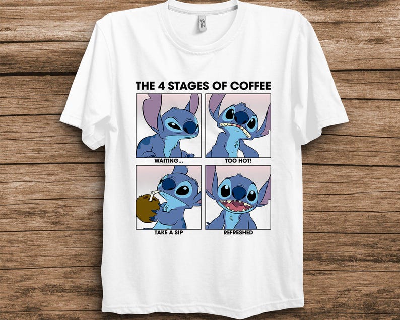 Disney Stitch Lilo och Stitch 4 Stegs of Coffee Stitch Moods T-shirt Unisex Vuxen T-shirt Barnskjorta Present till födelsedag Hoodie Småbarnströja bild 1