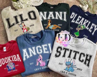 Vintage Disney Lilo And Stitch All Characters Group Custom Retro Shirt, WDW Disneyland Family Vacation Holiday Gift, Nani Angel Matching Tee