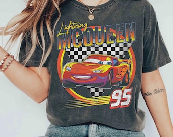 Camiseta vintage de Rayo McQueen con retrato de la carrera del 95, camiseta de regalo para vacaciones familiares en WDW Magic Kingdom, Disneyland, Cars de Disney Pixar