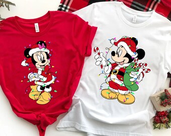 Disney Couples Mickey and Minnie Mouse Christmas Lights T-Shirt, Disneyland Vacation Holiday Gift, Mickey's Very Merry Xmas Party Sweatshirt
