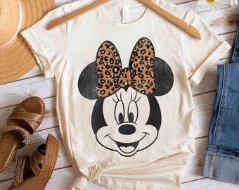Disney Mickey And Friends Minnie Mouse Leopard Bow Portrait Shirt, Magic Kingdom Unisex T-shirt Family Birthday Gift Adult Kid Toddler Tee