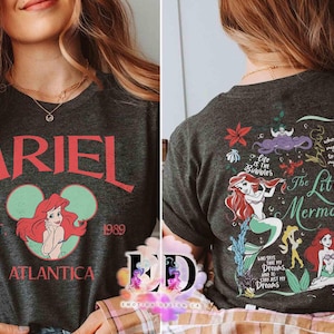 Two-Sides The Little Mermaid Atlantica Est 1989 Vintage T-shirt, Magic Kingdom Family Vacation 2025 Trip, Disney Princess Ariel Matching Tee image 2