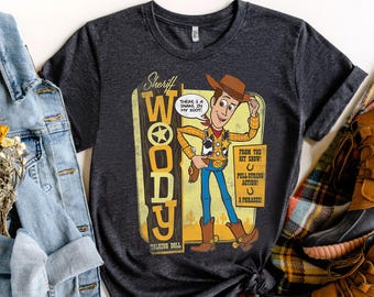 Camiseta de Disney Pixar Toy Story con el Sheriff Woody parlante, unisex, ideal como regalo de cumpleaños para toda la familia (adultos, niños y bebés). Colores cómodos.