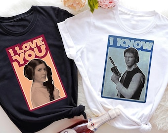 Süßes Prinzessin Leia & Han Solo T-Shirt, Magic Kingdom Disneyland Reise Geschenk, Disney Star Wars Valentine Paare Passendes T-Shirt