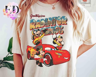 Retro Greetings from Radiator Springs Mickey and Friends With Mc Queen T-shirt, Disney Pixar Fest 2026, Disneyland Cars Land Piston Cup Tee