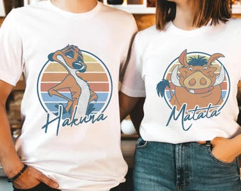 Disney The Lion King Timon Pumbaa Hakuna Matata Text Couples Matching Shirt, Unisex T-shirt Family Birthday Gift Adult Kid Toddler Tee