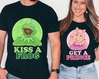 Retro Die Muppets zeigen Kermit Kiss A Frog und Miss Piggy Get A Prince T-Shirt, Disney Paare Valentinstag Passendes T-Shirt, Disneyland Geschenk