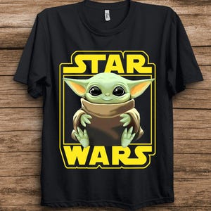 Star Wars Baby Yoda Grogu Porträtt T-shirt Unisex T-shirt Födelsedagspresent T-shirt för män Kvinnor Barn Hoodie Sweatshirt Småbarnströja bild 1