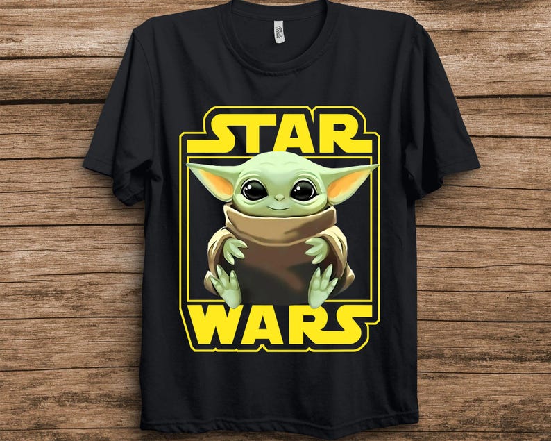Star Wars Baby Yoda Grogu Porträtt T-shirt Unisex T-shirt Födelsedagspresent T-shirt för män Kvinnor Barn Hoodie Sweatshirt Småbarnströja bild 1