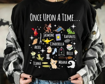 Maglietta retrò Disney Princess Magical Once Upon a Time, maglietta unisex per le vacanze del Magic Kingdom WDW, regalo di compleanno per la famiglia, per adulti, bambini e neonati