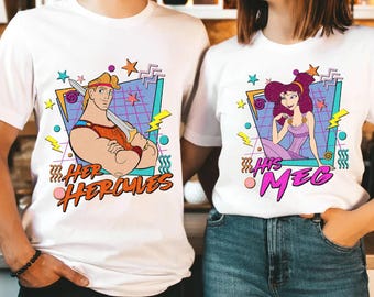 Maglietta retrò anni '90 Disney con Meg e Hercules, personaggi di Hercules, maglietta coordinata per San Valentino, regalo per una vacanza a Disneyland, WDW