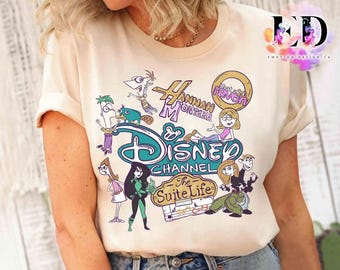 Grupo de personagens de desenhos animados do Disney Channel Hannah Montana Lizzie McGuire Phineas Ferb, camiseta Do Que São Feitos os Sonhos, presente de viagem para a Disneylândia
