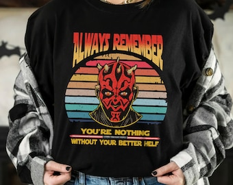 Camiseta retro de Star Wars Darth Maul Siempre Recuerda el Lado Oscuro, camiseta unisex de Galaxy's Edge para las fiestas, regalo de cumpleaños familiar para adultos, niños y bebés.