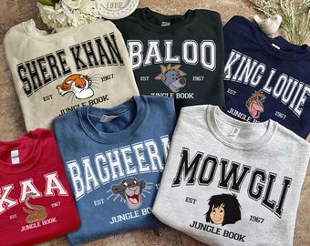 Vintage Disney Jungle Book Characters Group Custom Sweatshirt, WDW Magic Kingdom Unisex T-shirt Family Birthday Gift Adult Kid Toddler Tee
