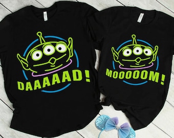 Retro 90-tals Alien Toy Story mamma pappa-tröja, Disney pappa mamma matchande t-shirt, fars dag-present, Disneyland-familjeresa, mors dag-tröja