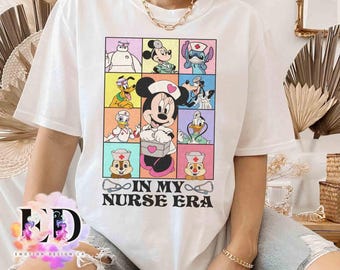 Vintage In My Disney Nurse Era T-shirt, Happy Nurse's Day 2026, Nursing School Student Gift Idea, Mickey Minnie Stitch Dog Baymax Nurse Tee