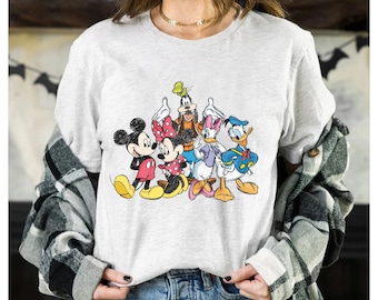 Disney söt Musse Pigg och vänner squad skiss retro t-shirt, Magic Kingdom WDW unisex t-shirt familj födelsedagspresent vuxen barn småbarnströja