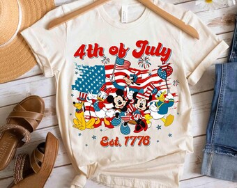 Micky Maus & Freunde 1776 Benutzerdefinierte 4. Juli Flagge Retro Shirt, Disney glücklichem Inbezug auf den Tag, BTW Disneyland Reise Familienurlaub Geschenk