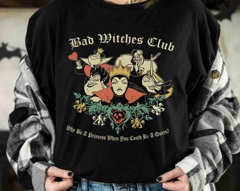 Disney Villains Bad Witches Club Group Shot Retro Shirt, WDW Magic Kingdom Holiday Unisex T-shirt Family Birthday Gift Adult Kid Toddler Tee