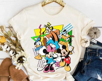 Retro 90s Disney Mickey Mouse & Friends Characters Squad Shirt, Magic Kingdom Holiday Trip Unisex T-shirt Family Birthday Gift Adult Kid Tee