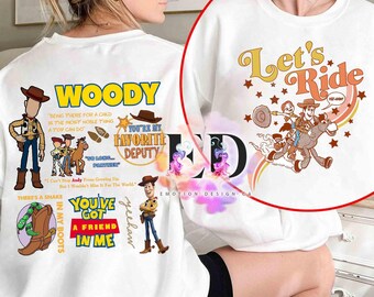 Linda camiseta retro con degradado de Jessie y Woody "Let's Ride", regalo para vacaciones familiares en Magic Kingdom y Disneyland, camiseta de Disney Pixar Toy Story.